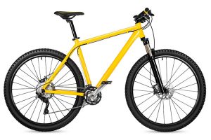 new yellow mountain bike bicycle isolated on white background /